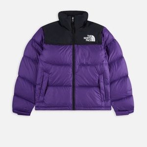 retro nuptse north face puffer in purple